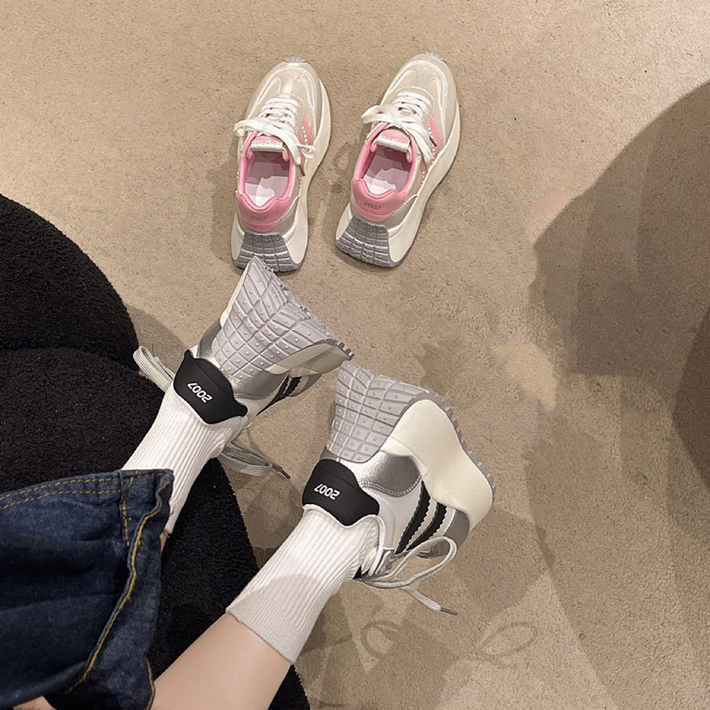 2024 primavera nuevos zapatos altos y pies que muestran los zapatos de papá pequeño zapatos deportivos transpirables de moda para mujer_voghion.com