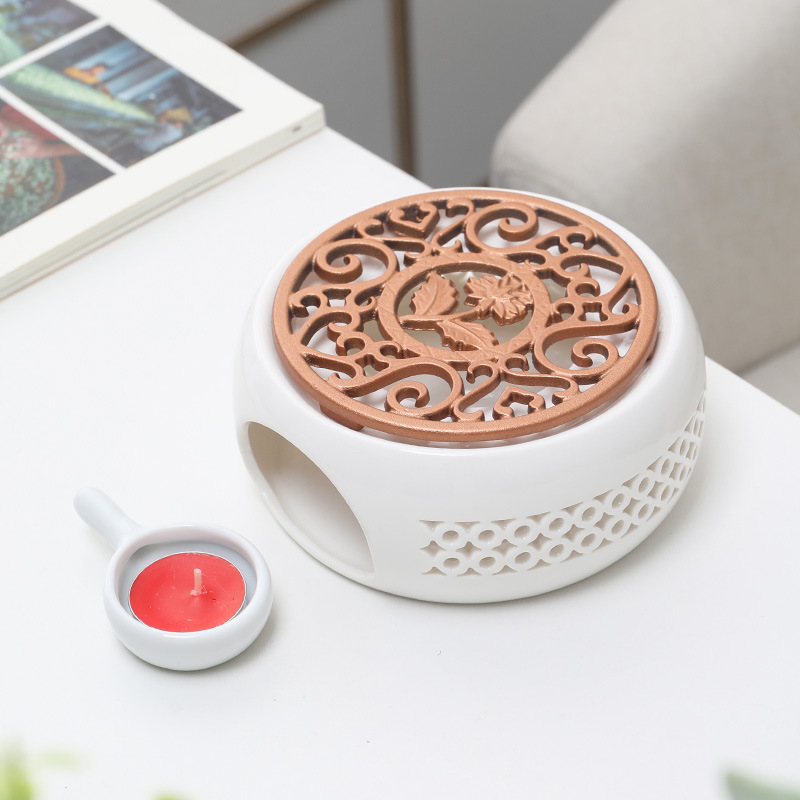 Té estufa vela restaurante Hotel hogar base de cerámica chino hueco aislamiento calefacción vidrio fruta flor tetera