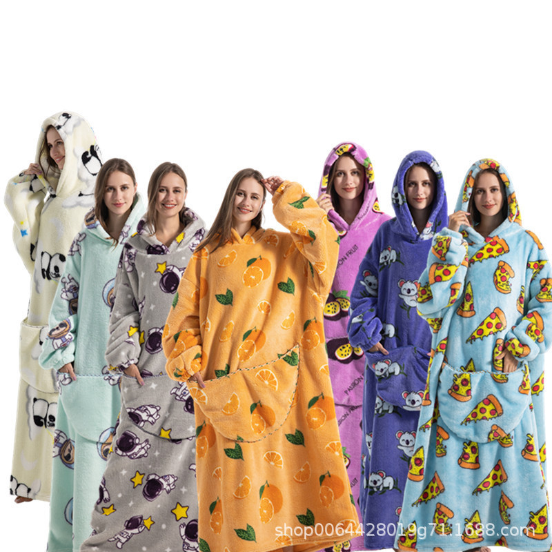 New Winter Clothing Home Pajamas Lazy TV Blanket Flannel Oversized Super Thick Lamb Fleece Cartoon