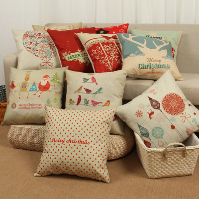 Christmas Pillow Set goods in stock supply Flax printing Christmas Pillowcase festival gift customized wholesale