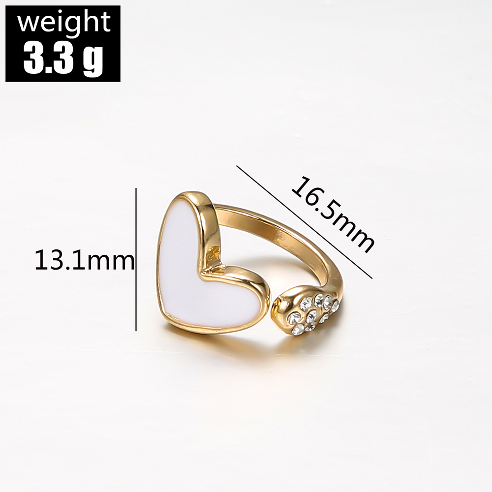 Cross-border New Arrival Diamond Painting Oil Ring European And American Fashion Love Heart Ring Rings Little Finger Ring Female Open Ring display picture 1
