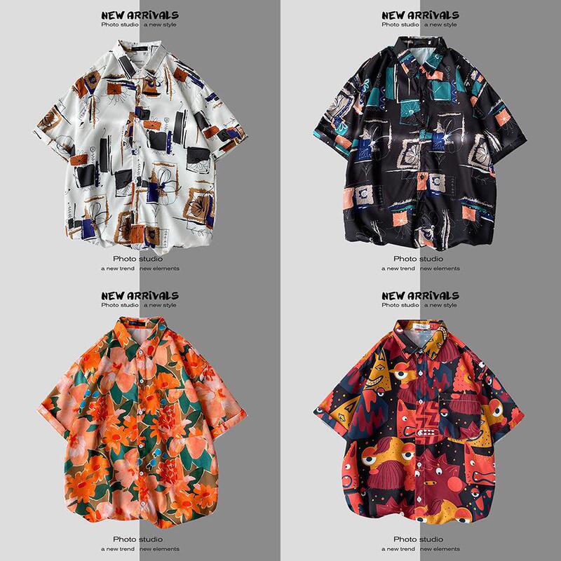 Pendant outside shirt men's American beach Ruffian handsome retro Hong Kong vintage floral shirt tide wholesale Pendant outside shirt men's American beach Ruffian handsome retro Hong Kong vintage floral shirt tide wholesale