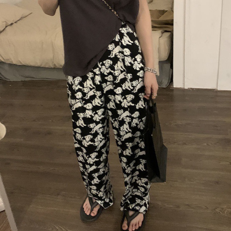 Pantalones de estilo carkala impresos pantalones de pierna ancha de verano para mujer versátil cintura alta adelgazante drapeado Pantalones rectos de moda casual