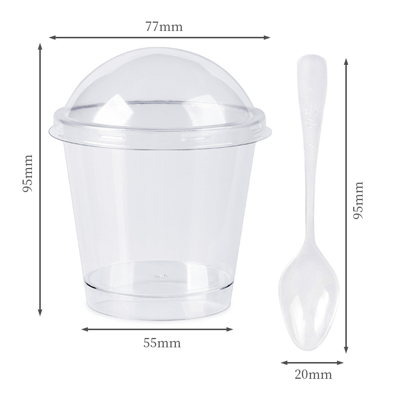 Taza de pudín con tapa, juego de cucharas, 50 tazas de salvado de madera, taza de mousse, pastel, taza de yogur, taza de plástico, postre de 200ml