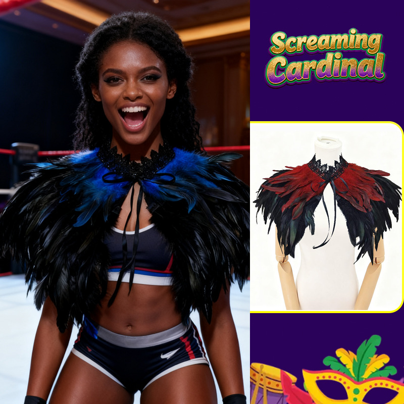 Challas de plumas, capa de lucha libre, baile de baile, chaleco de plumas, cuello falso, bib, capa de plumas gruesas, amazonas