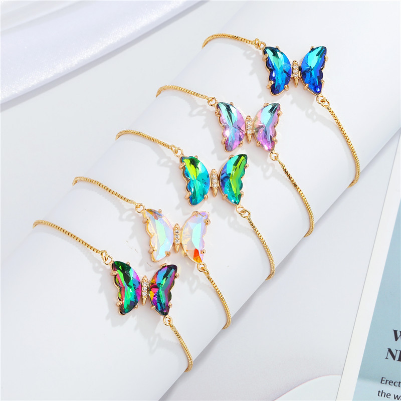 European Cross-border Jewelry Korean Simple Temperament Shining Crystal Butterfly Bracelet Butterfly Pendant Adjustable Bracelet for Women European Cross-border Jewelry Korean Simple Temperament Shining Crystal Butterfly Bracelet Butterfly Pendant Adjustable Bracelet for Women