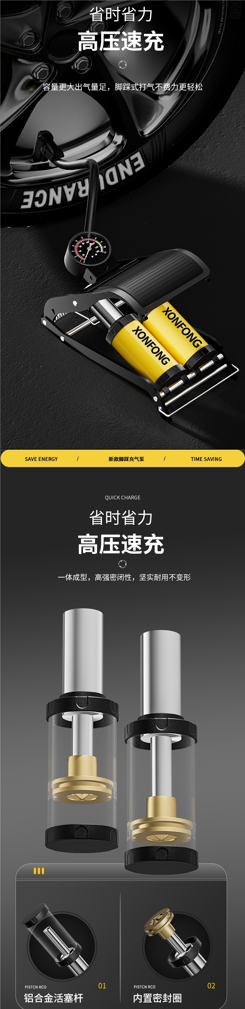 Foot Pump for Car Tires, High-Pressure Electric Motorcycle Foot Pump, Car Air Pump