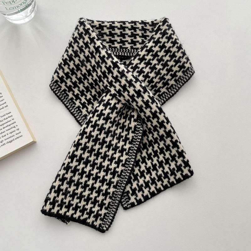 Houndstooth perezoso bufanda cruzada para las mujeres de otoño e invierno de moda todo-pareja protección del cuello engrosada caliente suave glutinoso bufanda de punto