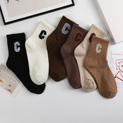 Trendy Letter C Ankle Socks for Men and Women, Casual Matchable College Style Sports Socks, Korean Version Simple Embroidered Student Socks