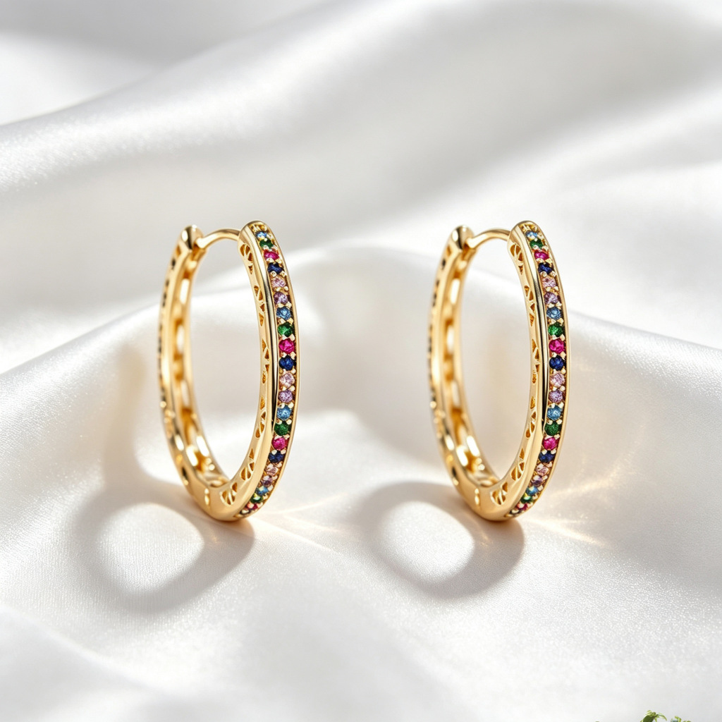 Cross-border European and American enamel full-circle colored zircon earrings, light luxury side hollow retro fashion niche high-end earrings
