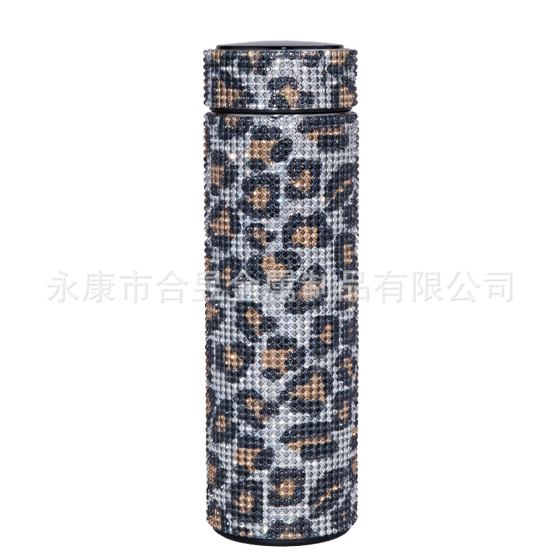 Transfronterizo dedicado completo diamante taza de agua Internet celebridad rhinestone aislamiento térmico pantalla LED de temperatura de alto valor de color olla de aislamiento térmico