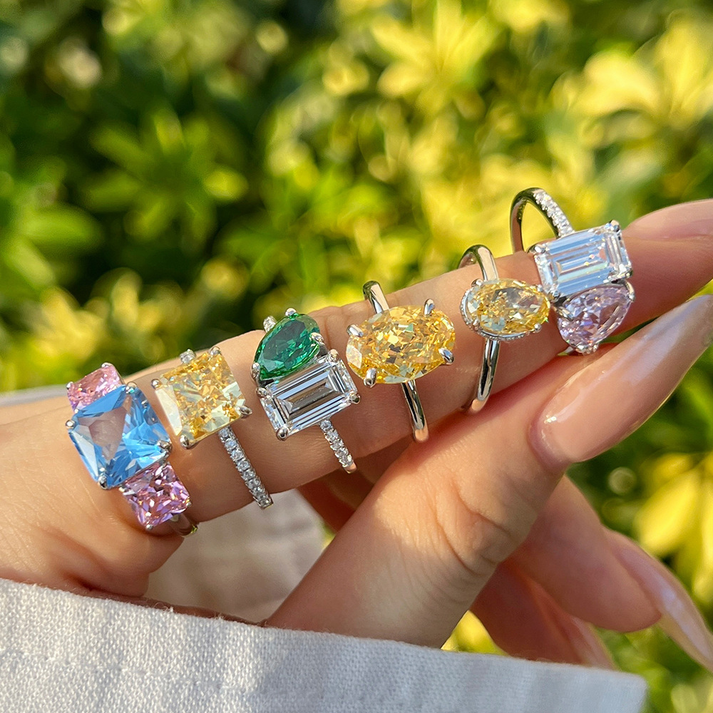 7g Weight High Carbon Diamond Inlay Material Rings Classification 925 Sterling Silver High Carbon Diamond Geometric Rings