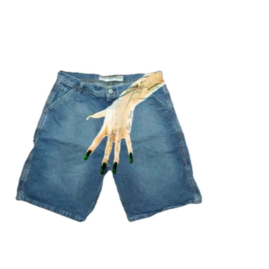 (Cross-border trading), trend denim skirt hip-hop style, shorts, trousers, European style, print, for beloved
