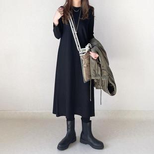 In Stock! 2025 Autumn and Winter New Korean and Japanese Style Popular Round Neck Long Loose Slimming Long-Sleeve Dress