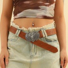 跨境爆款复古爱心雕刻朋克精致波西米亚皮带年轻牛仔裤工装风腰带