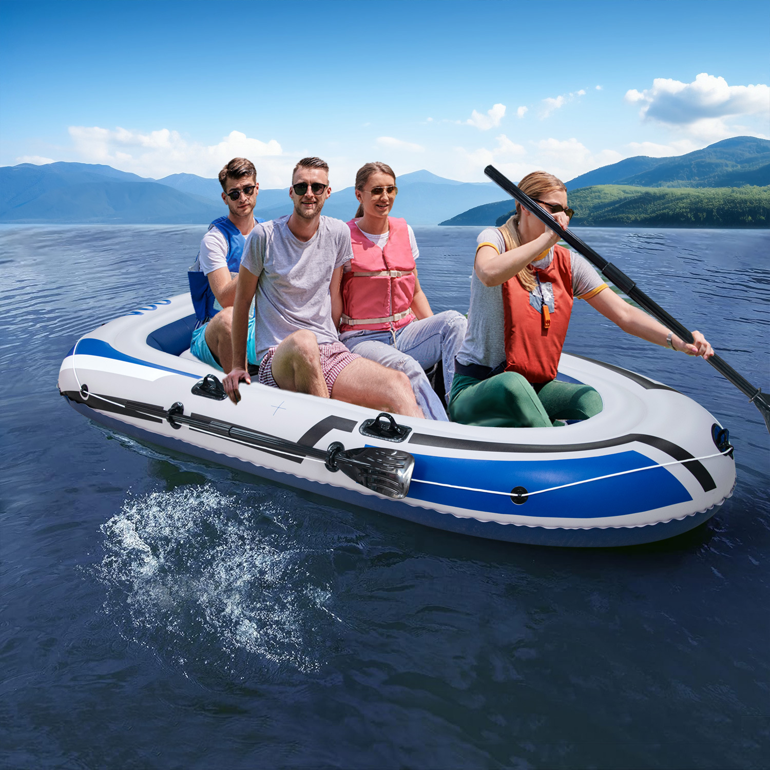 跨境皮划艇多人充气船2/3/4人橡胶船加厚耐磨底钓鱼船便携漂流船