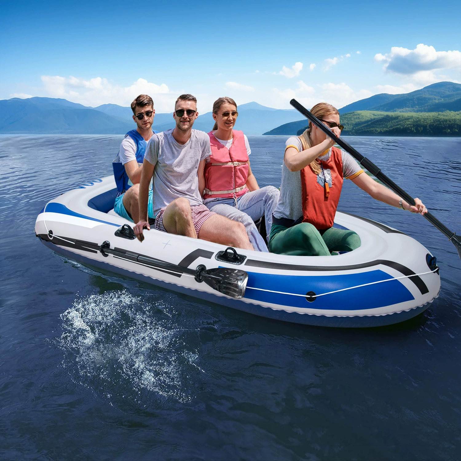 Многоместная надувная лодка для каякинга, 2/3/4 человека, резиновая лодка, утолщенное износостойкое дно, рыбацкая лодка, портативная лодка для рафтинга