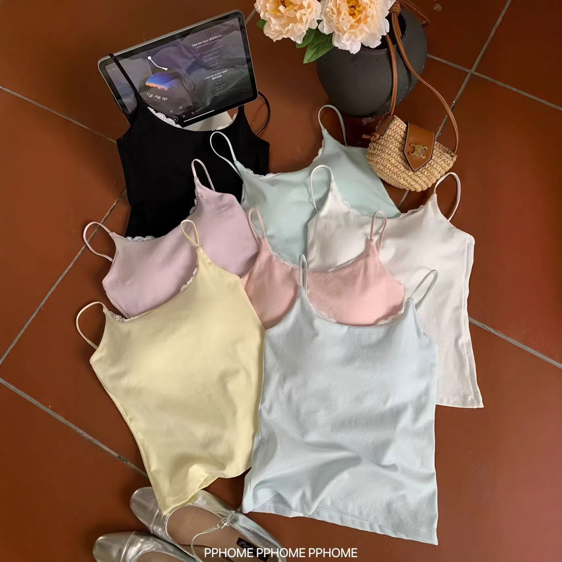 3237 # Original Internet Sensation Sweet Girl's Lace-Trimmed Camisole with Chest Pads in Fresh Color Scheme 3237 # Original Internet Sensation Sweet Girl's Lace-Trimmed Camisole with Chest Pads in Fresh Color Scheme