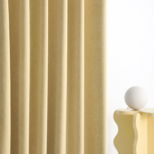Wholesale set of 26 cream-colored light yellow curtains, cream-toned blackout bedroom curtains, velvet curtains in Instagram style for American-style living rooms.