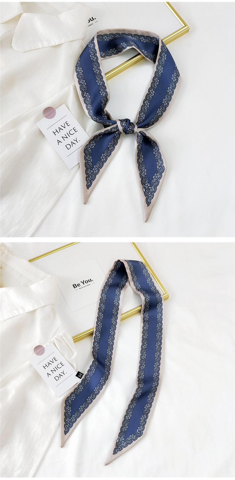 30g Weight Silk Scarf Classification Travel Occasion Unisex Gender Sweet Style Khaki, Grey, Pink, Purple, Red, Green, Blue, Black Color Fashion Streamer Printing Bow Silk Scarf Wholesale 38