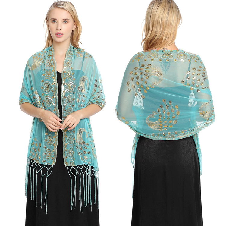 European and American Style Peacock Sequin Embroidered Shawl Bride Bridesmaid Prom Party Evening Dress Shawl Factory Direct Sale