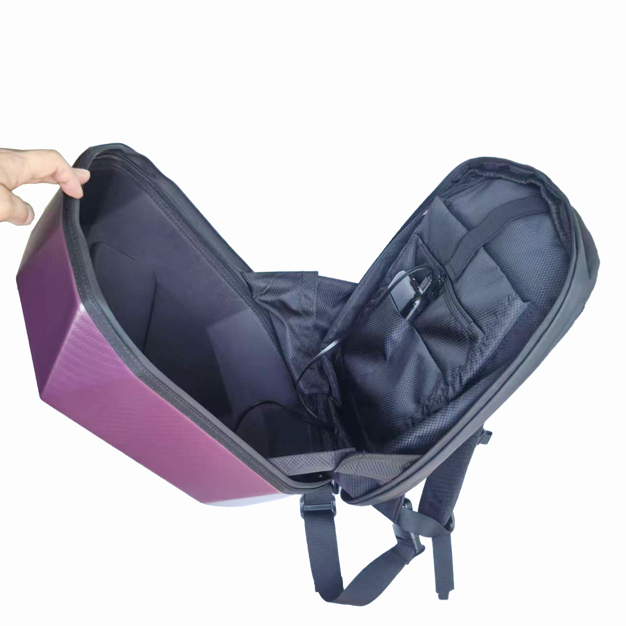 Mochila de casco de motocicleta, bolsa de seguridad de conducción, mochila de conducción luminosa LED, material de PC, carcasa elástica expandible