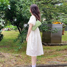 2022夏季新款公主裙子收腰显瘦掐腰裙法式泡泡袖白色长裙连衣裙女