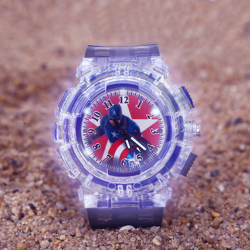Captain America Kids' Anime Superhero LED Electronic Watch for Elementary School Students with Pointer Reading Quartz Watch