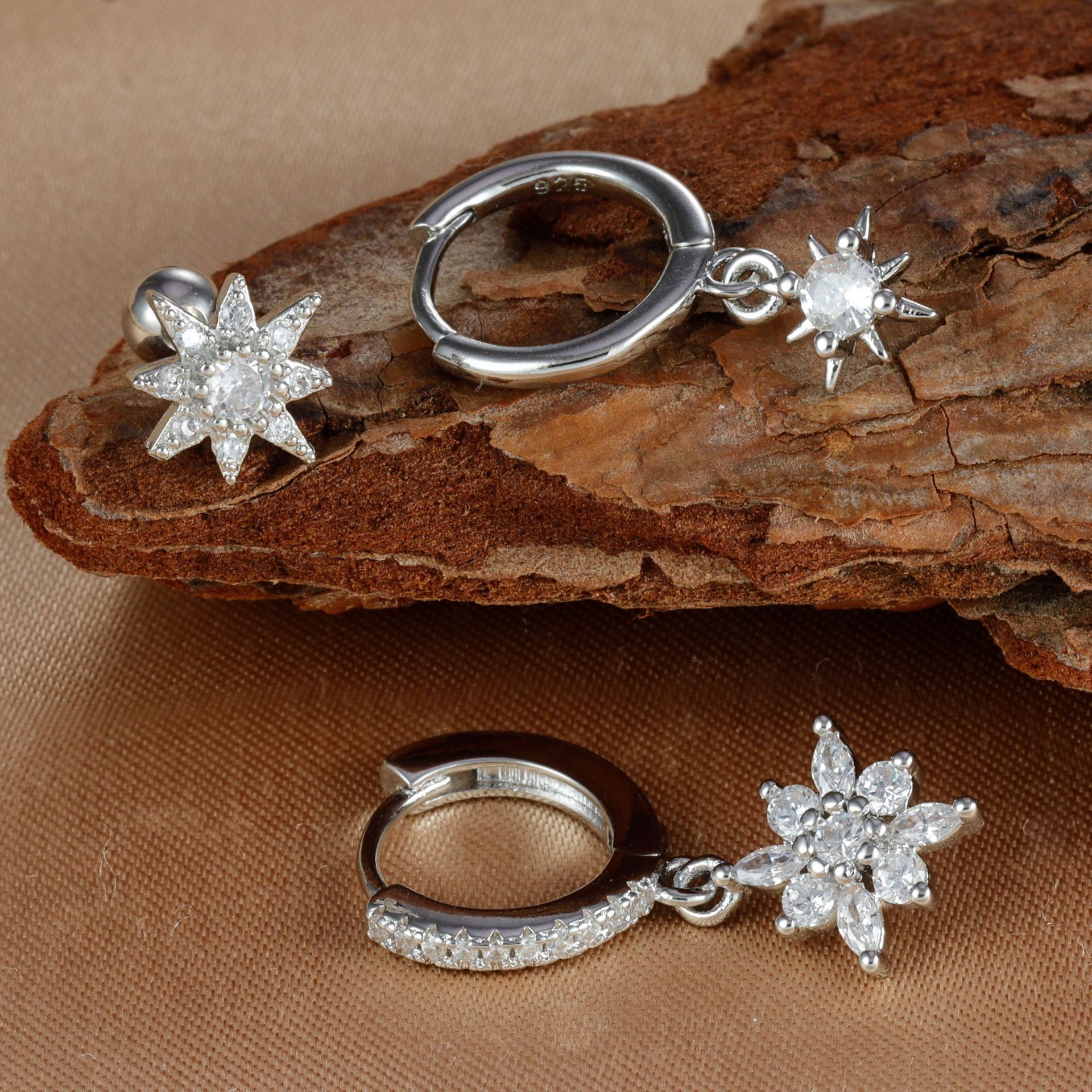 All Seasons Season 1 Set Elegant Vintage Style Eight Awn Star Copper Drop Earrings Ear Studs