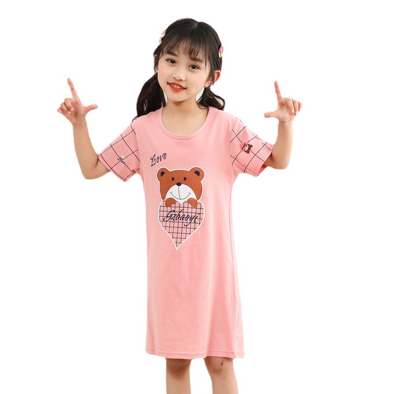 소녀의 다이파 나이트 드레스 여름 얇은 어린 소녀의 얇은 어머니-딸 PARIN-CHILD 원피스 프린세스 스타일 어린이 반팔 홈 원피스