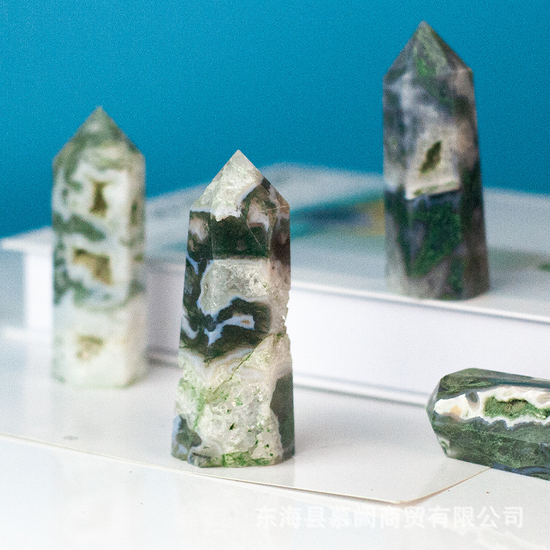Natural crystal single -pointed column Agate pillar seagrass rough…