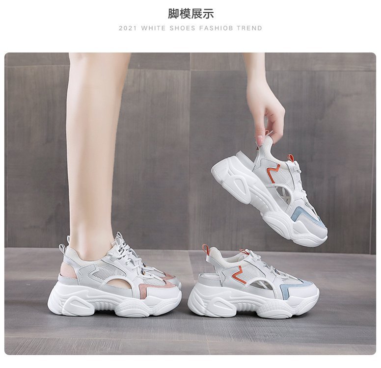 曼巴足迹 运动凉鞋女春季韩版内增高网面镂空透气松糕厚底