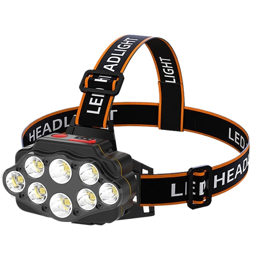 8LED caliente fuerte luz de largo alcance recargable impermeable faro súper brillante cabeza desgaste noche lámpara de pesca lámpara de minero lámpara de deportes al aire libre