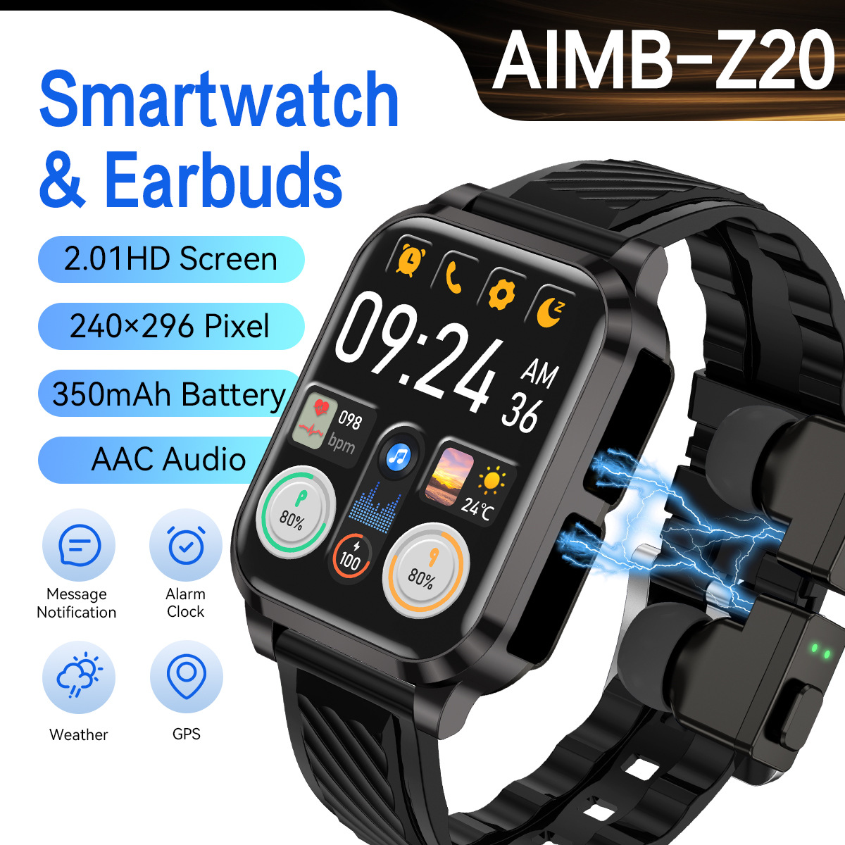 AIMB-Z20智能手表蓝牙通话心率血压计步赞珠朝拜闹钟+隐藏式耳机