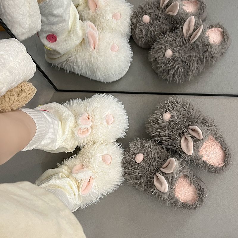 DIMIFEI 可爱少女心小兔子包头拖鞋女外穿秋冬厚底保暖毛毛拖鞋|undefined