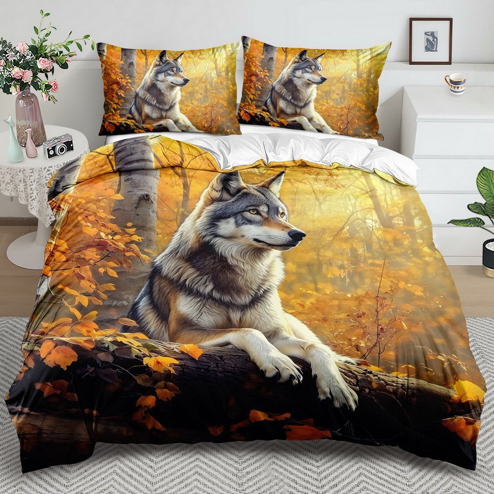 TEMU / JIT transfronterizo impresión digital abrasión edredón kit tridimensional animal lobo blanco estilo textil para el hogar dibujo puede hacer