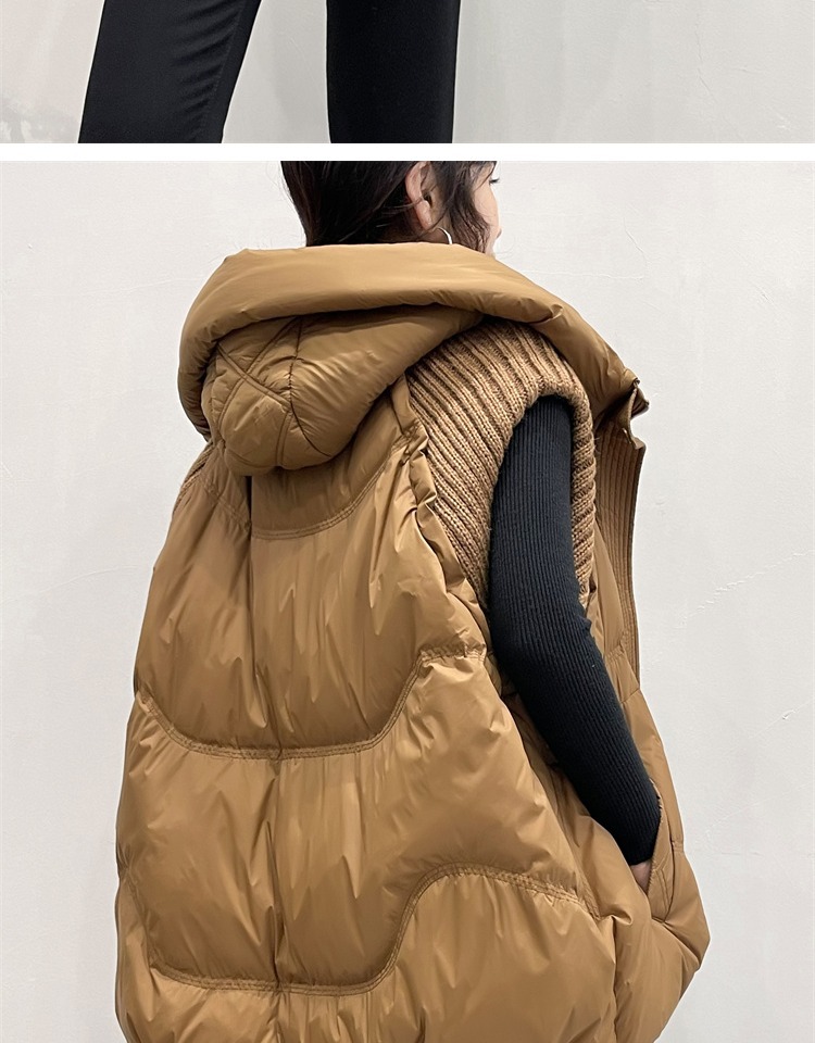 Damenbekleidung Gestrickte Ärmel Warme Jacke Weste für Damen 2024 Winter Neue Art Mode Kapuzendesign Warme kleine Außenweste_voghion.com