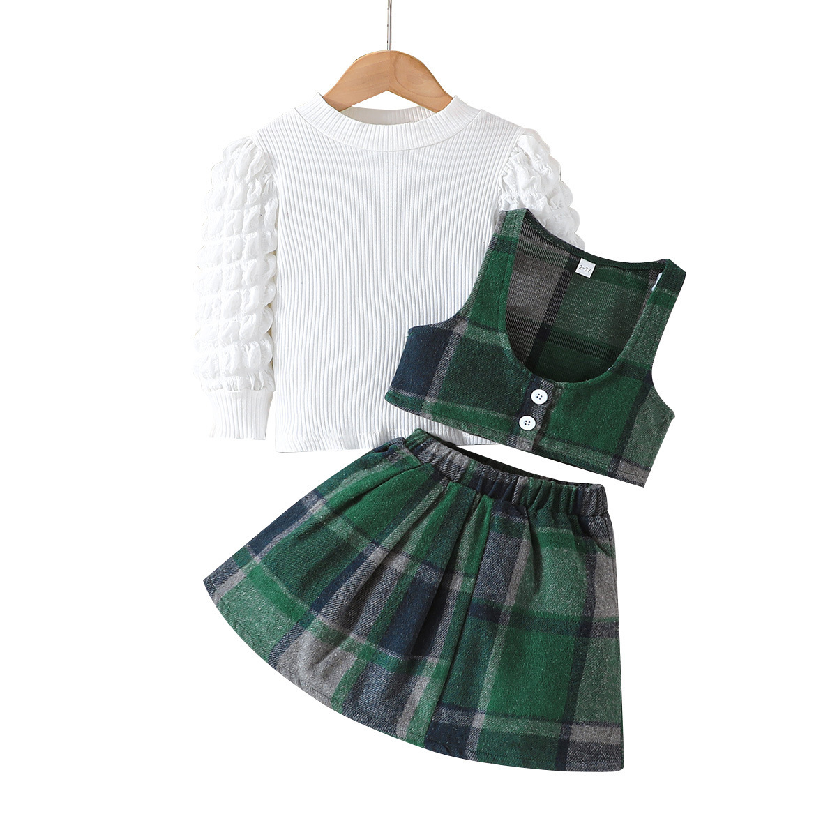 Mädchen Set Aus Karoweste Unterwäsche Und Rock Dreiteilig_voghion.com