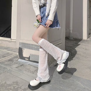White Wide Leg Socks Cover Women's Summer Thin Jk Horn Calf Cover Black Japanese Hot Girls Sun Protection Leg Cover Stacked Socks