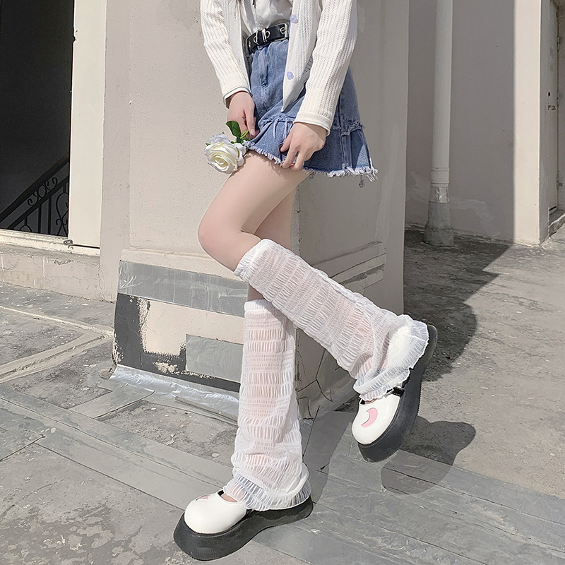 White Wide Leg Socks Cover Women's Summer Thin Jk Horn Calf Cover Black Japanese Hot Girls Sun Protection Leg Cover Stacked Socks