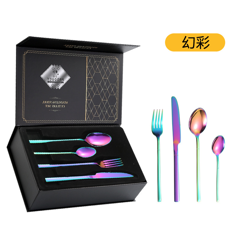 Amazon Venta caliente vajilla de acero inoxidable 24 piezas traje transfronterizo producto Caballero 4 piezas principales cuchillo de comida occidental, tenedor y cuchara traje