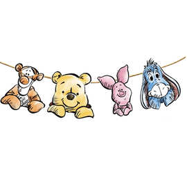 跨境动画维尼熊横幅蛋糕装饰小熊维尼跳跳虎派对拉旗饰品生日装饰