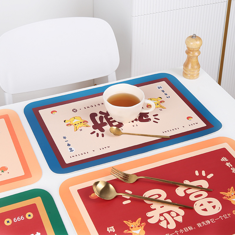 Año Nuevo estera de mesa rica estera de aislamiento térmico simple estera de mesa multifuncional resistente a altas temperaturas impermeable a prueba de agua estera de cocina a prueba de aceite