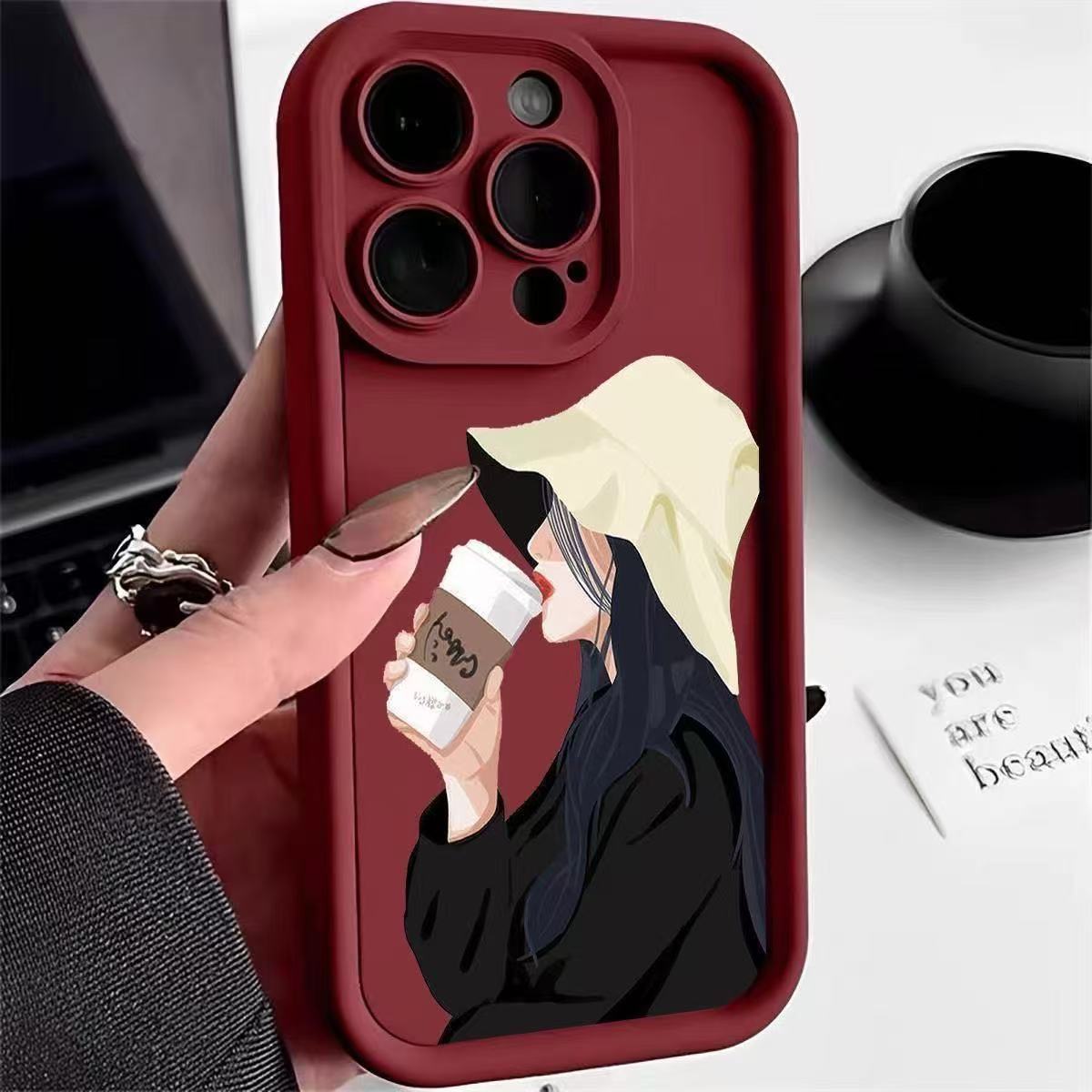 Coffee girl para iphone16pro funda para teléfono móvil Apple 15 anti-caída 14 art 13promax nuevo 12x