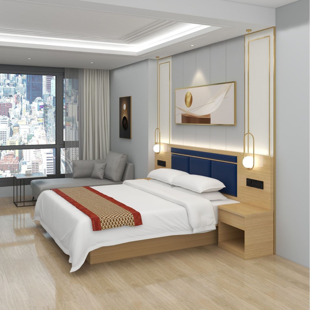 Muebles de hotel habitación estándar conjunto completo de marcos de cama de hotel Residencia de apartamentos habitaciones queen estilo moderno simple cama lujosa