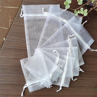廠家現貨束口紗袋 多尺寸 白色紗袋 飾品禮品包裝紗袋歐根紗定制