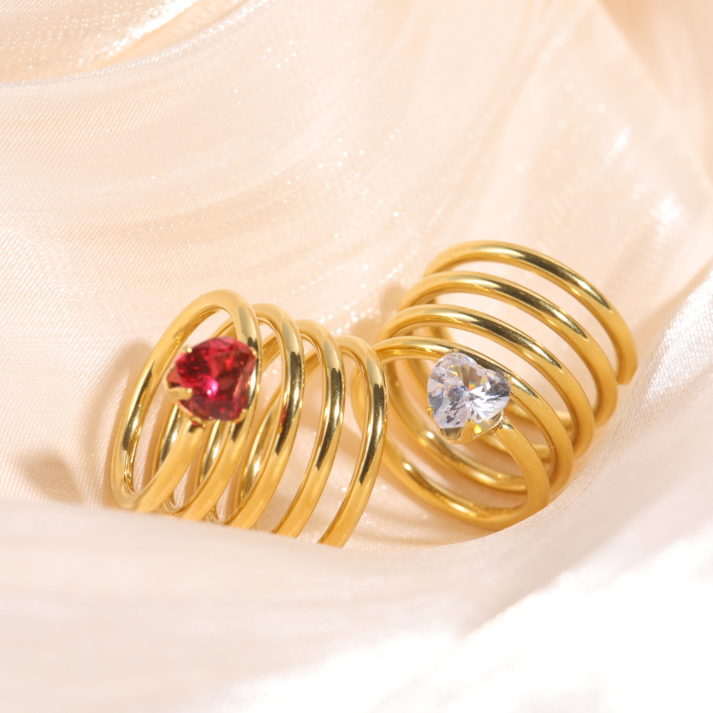 Simple Style Heart The Answer Stainless Steel Zircon Rings Gold Plated Stainless Steel Rings