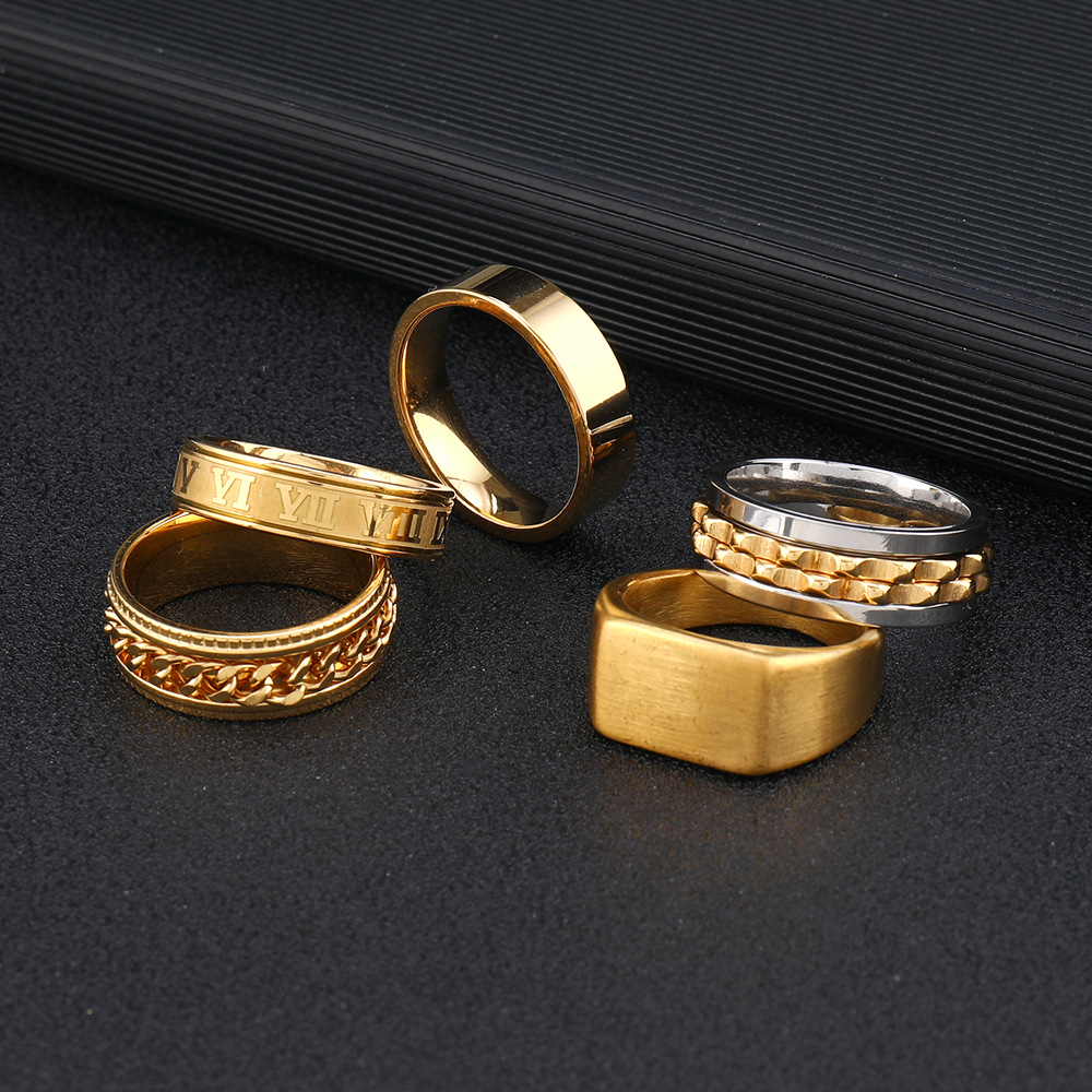 Men's Stainless Steel Stackable Rings, Matte Square Hip Hop Ring Set_voghion.com