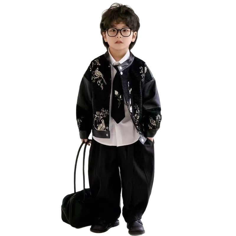 2025 otoño chaqueta de niño estilo chino guapo chaqueta de cuero de niños nuevos productos de moda ropa infantil chaqueta de cuello de niño image 5