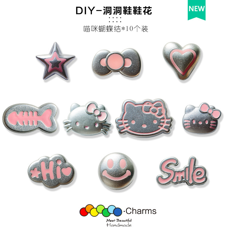 Hole Shoes Accessories Shoe Flower Smart Star Snap Diy Accessories Plastic Electroplated KT Cat Love Smiley Decorative Shoe Buckle